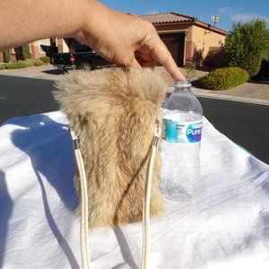 SMALL-MINI real golden FOX fur cross body bag, water bottle bag, handmade